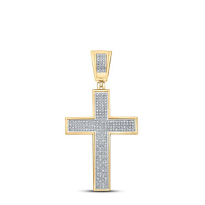 10kt Yellow Gold Mens Round Diamond Cross Charm Pendant 3/4 Cttw