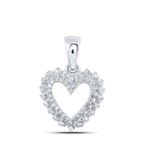 10kt White Gold Womens Round Diamond Heart Pendant 1/8 Cttw