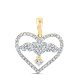 10kt Yellow Gold Womens Round Diamond Angel Heart Pendant 5/8 Cttw