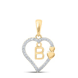 10kt Yellow Gold Womens Round Diamond B Heart Letter Pendant 1/10 Cttw