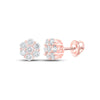 10kt Rose Gold Round Diamond Flower Cluster Earrings 3/4 Cttw