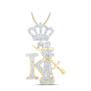 10kt Yellow Gold Mens Round Diamond King Chess Crown Charm Pendant 1-1/2 Cttw