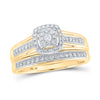 10kt Yellow Gold Round Diamond Cluster Bridal Wedding Ring Band Set 1/3 Cttw