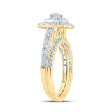 14kt Yellow Gold Round Diamond Halo Bridal Wedding Ring Band Set 1 Cttw