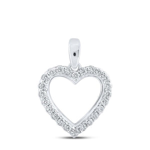 10kt White Gold Womens Round Diamond Heart Pendant 1/4 Cttw