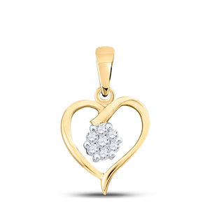 10kt Yellow Gold Womens Round Diamond Heart Pendant 1/12 Cttw