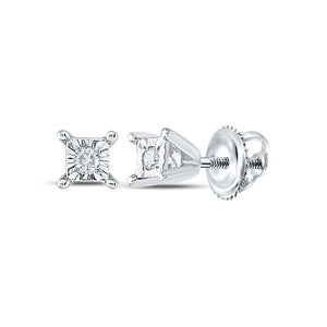10kt White Gold Womens Round Diamond Solitaire Earrings 1/20 Cttw