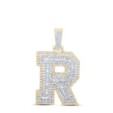 10kt Yellow Gold Mens Round Diamond R Initial Letter Charm Pendant 1-1/5 Cttw