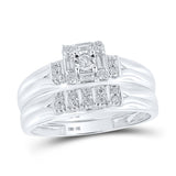 10kt White Gold His Hers Round Diamond Square Matching Wedding Set 1/3 Cttw
