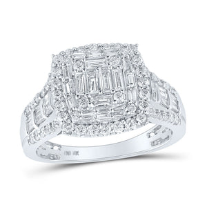 10kt White Gold Womens Baguette Diamond Square Ring 1 Cttw