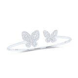 10kt White Gold Womens Round Diamond Butterfly Bangle Bracelet 3/4 Cttw