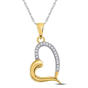 10kt Yellow Gold Womens Round Diamond Heart Pendant 1/20 Cttw