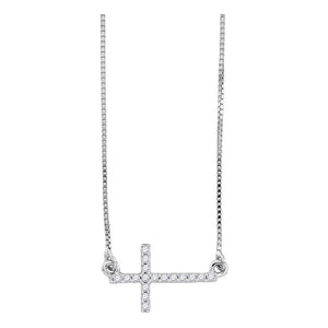 10kt White Gold Womens Round Diamond Cross Pendant Necklace Chain 1/10 Cttw