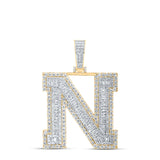 10kt Yellow Gold Mens Baguette Diamond N Initial Letter Charm Pendant 4 Cttw