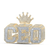 10kt Yellow Gold Mens Round Diamond CEO Crown Phrase Charm Pendant 6 Cttw