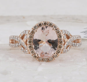 14kt Rose Gold Womens Oval Morganite Diamond Solitaire Ring 5/8 Cttw