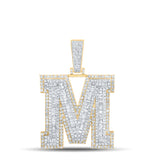 14kt Two-tone Gold Mens Baguette Diamond M Initial Letter Charm Pendant 2-7/8 Cttw
