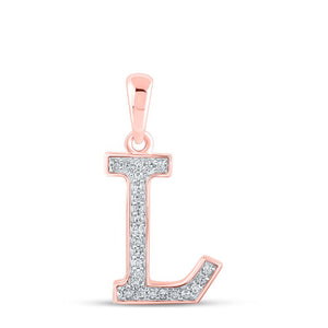 10kt Rose Gold Womens Round Diamond Initial L Letter Pendant 1/12 Cttw