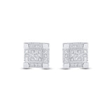 Sterling Silver Round Diamond 3D Cube Square Earrings 1/20 Cttw