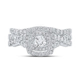 14kt White Gold Round Diamond Halo Bridal Wedding Ring Band Set 1 Cttw