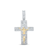10kt Yellow Gold Mens Baguette Diamond Jesus Cross Charm Pendant 3-7/8 Cttw