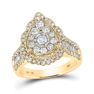 10kt Yellow Gold Round Diamond Teardrop Bridal Wedding Engagement Ring 1-5/8 Cttw
