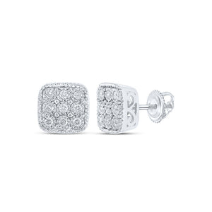 10kt White Gold Womens Round Diamond Square Earrings 1/5 Cttw