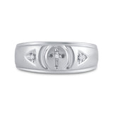 Sterling Silver Mens Round Diamond Cross Wedding Band Ring 1/20 Cttw
