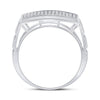 Sterling Silver Mens Round Diamond Rectangle Cluster Ring 1/4 Cttw