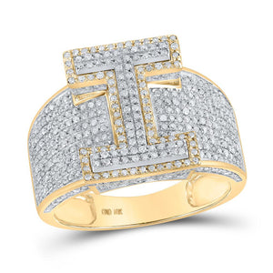 10kt Two-tone Gold Mens Round Diamond I Initial Letter Ring 1-1/5 Cttw