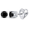 10kt White Gold Womens Round Black Color Enhanced Diamond Solitaire Earrings 1/4 Cttw