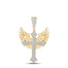 10kt Yellow Gold Mens Round Diamond Wing Cross Charm Pendant 3/8 Cttw