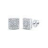 Sterling Silver Womens Round Diamond Square Earrings 1/8 Cttw