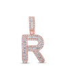 10kt Rose Gold Mens Baguette Diamond R Initial Letter Pendant 1/2 Cttw