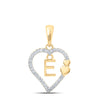 10kt Yellow Gold Womens Round Diamond E Heart Letter Pendant 1/10 Cttw