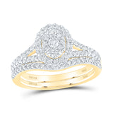 14kt Yellow Gold Round Diamond Oval Bridal Wedding Ring Band Set 3/4 Cttw