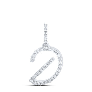 10kt White Gold Womens Round Diamond D Initial Letter Pendant 1/6 Cttw