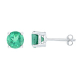 10kt White Gold Womens Round Synthetic Emerald Solitaire Earrings 2 Cttw