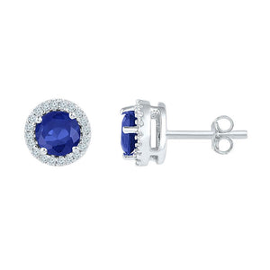 10kt White Gold Womens Round Synthetic Blue Sapphire Diamond Stud Earrings 1-1/2 Cttw