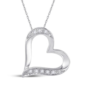 10kt White Gold Womens Round Diamond Heart Outline Pendant .03 Cttw