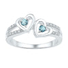 Sterling Silver Womens Round Synthetic Aquamarine Diamond Heart Ring 1/5 Cttw