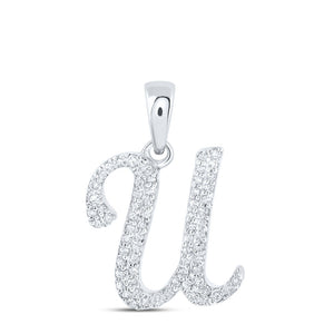 10kt White Gold Womens Round Diamond U Initial Letter Pendant 1/6 Cttw