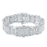 Sterling Silver Mens Round Diamond Rectangle Link Bracelet 3-1/5 Cttw