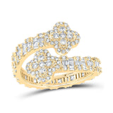 10kt Yellow Gold Womens Round Diamond Quatrefoil Cuff Band Ring 1 Cttw