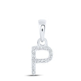 10kt White Gold Womens Round Diamond P Initial Letter Pendant .03 Cttw