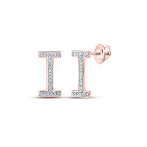 10kt Rose Gold Womens Round Diamond I Initial Letter Earrings 1/10 Cttw