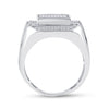 Sterling Silver Mens Round Diamond Rectangle Fashion Ring 1/2 Cttw