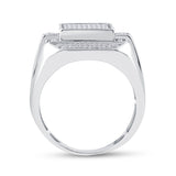 Sterling Silver Mens Round Diamond Rectangle Fashion Ring 1/2 Cttw