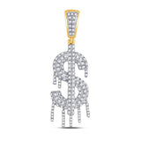 10kt Yellow Gold Mens Round Diamond Dollar Sign Dripping Charm Pendant 1/2 Cttw