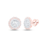 10kt Rose Gold Womens Round Diamond Halo Circle Earrings 1 Cttw